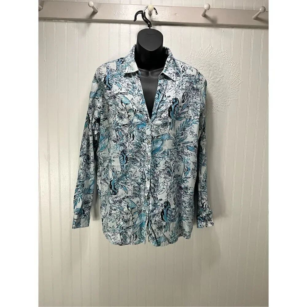 TAHARI 100% Linen Long Sleeve Hawaiian Shirt